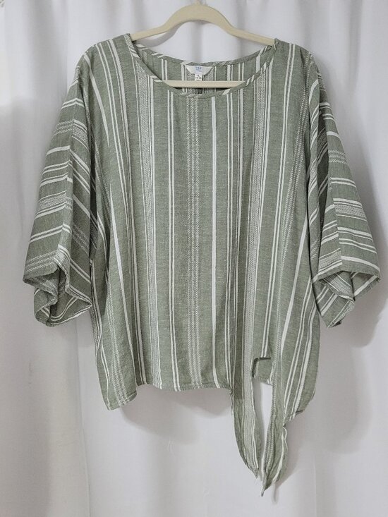 Time and Tru Tops - Time and Tru Green Striped Tie-Hem Blouse